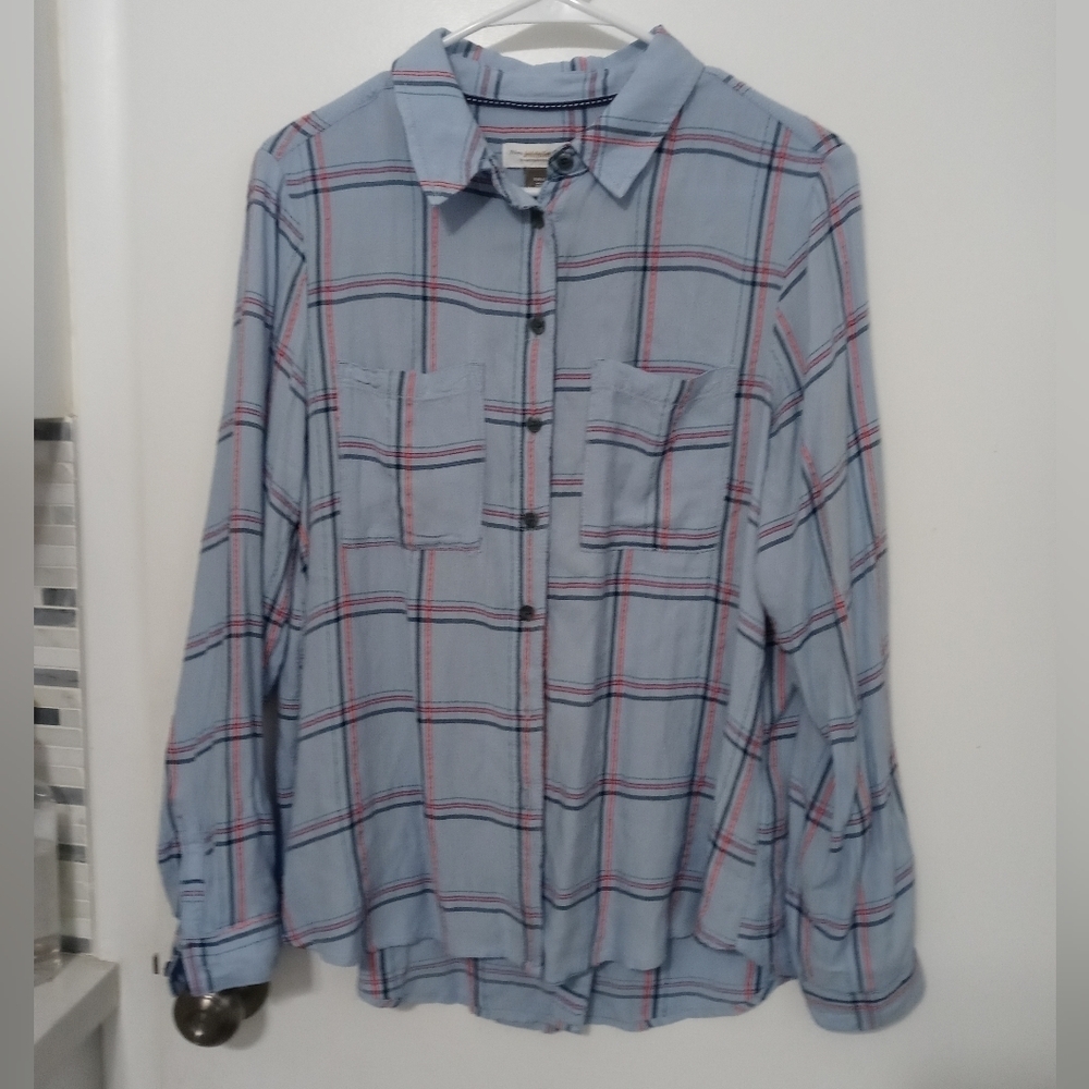 Pilcro and the Letterpress by Anthro button down plaid Shirt Flap Open Back
